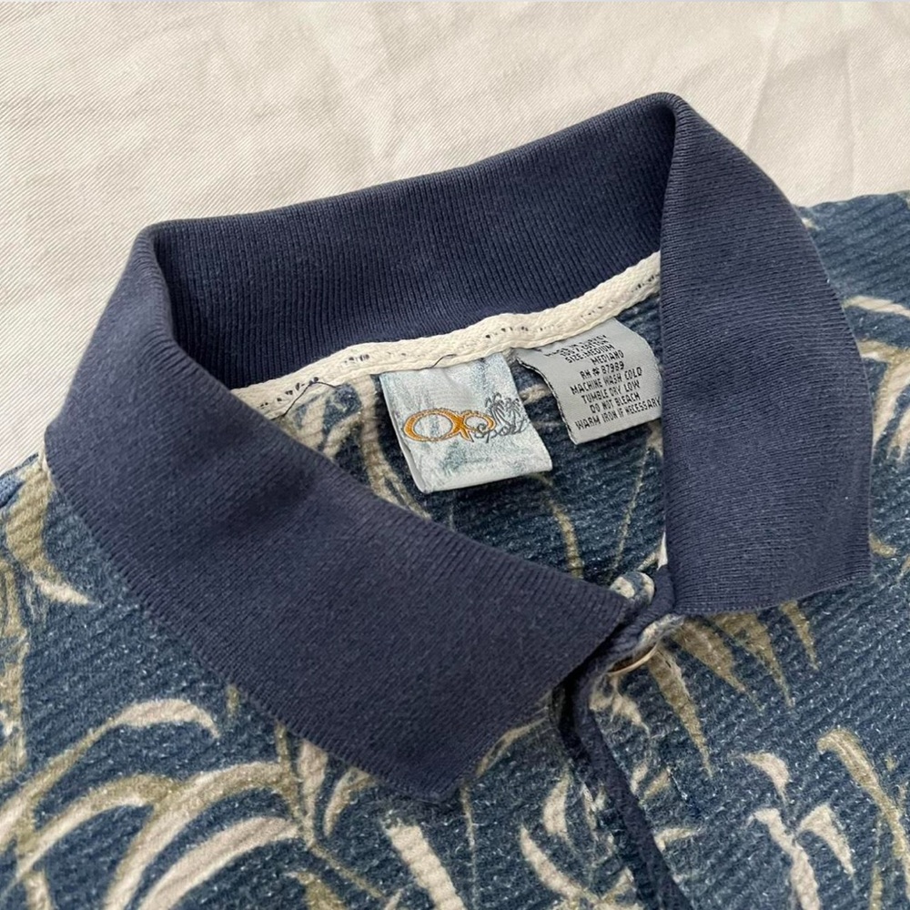 OP Men's Blue and Tan Patterned Zip-Up Sweater